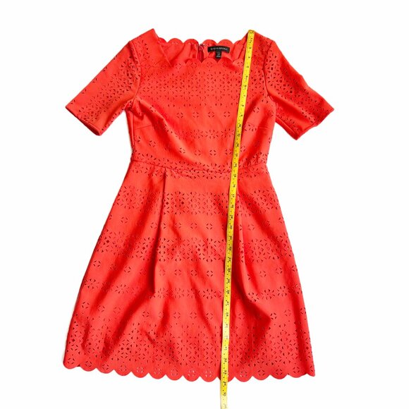 Banana Republic Laser Cut Fit and Flare Dress, Orange, Short Sleeve, Size 2P - Picture 7 of 12